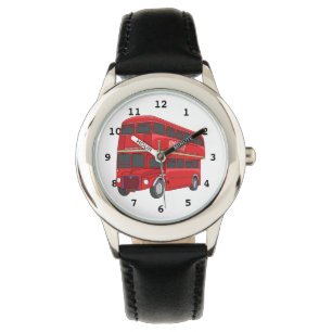 Double-decker bus cartoon illustration watch