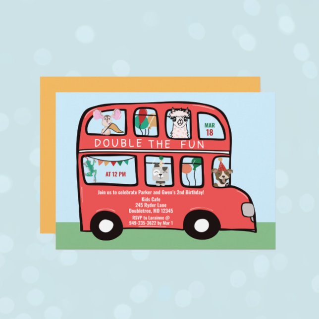 Double Decker Bus Joint Birthday Party Invitation (Creator Uploaded)