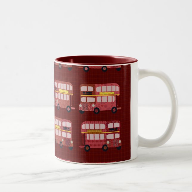 Double Decker Bus Pattern Art Design Two-Tone Coffee Mug (Right)
