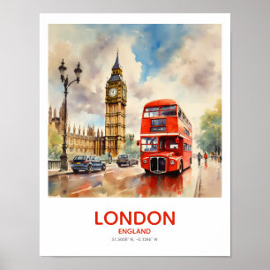 Double-Decker Driving by Big Ben - London, England Poster