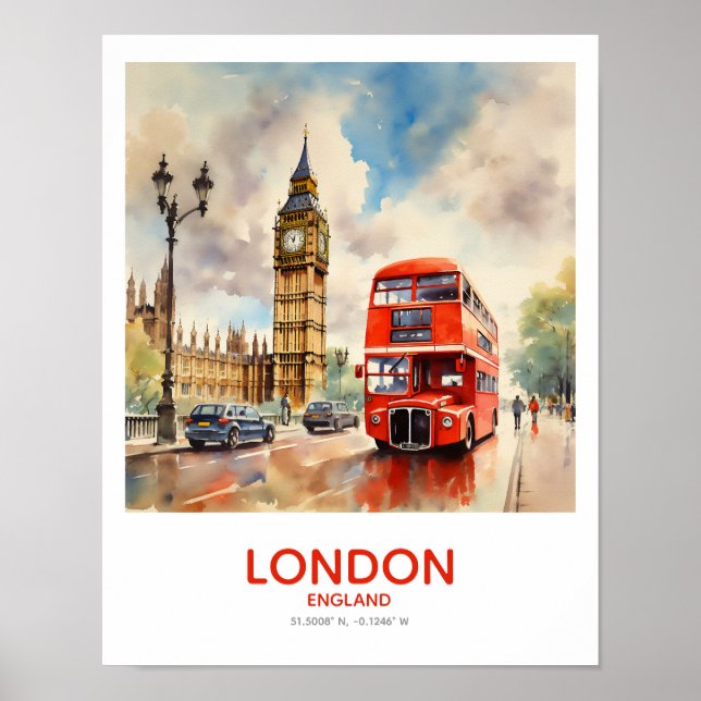 Double-Decker Driving by Big Ben - London, England Poster (Front)