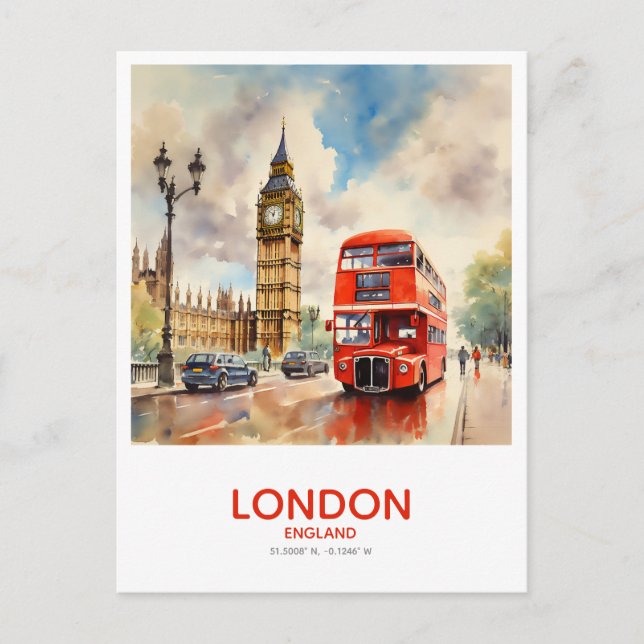 Double-Decker Driving by Big Ben - Save the Date Postcard (Front)