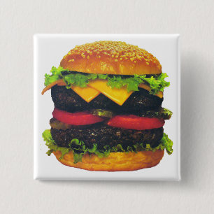 Double Deluxe Hamburger with Cheese 15 Cm Square Badge