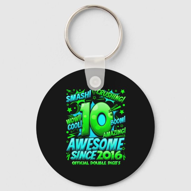 Double Digits 10 Year Old Boys 10th Birthday Boy  Key Ring (Front)