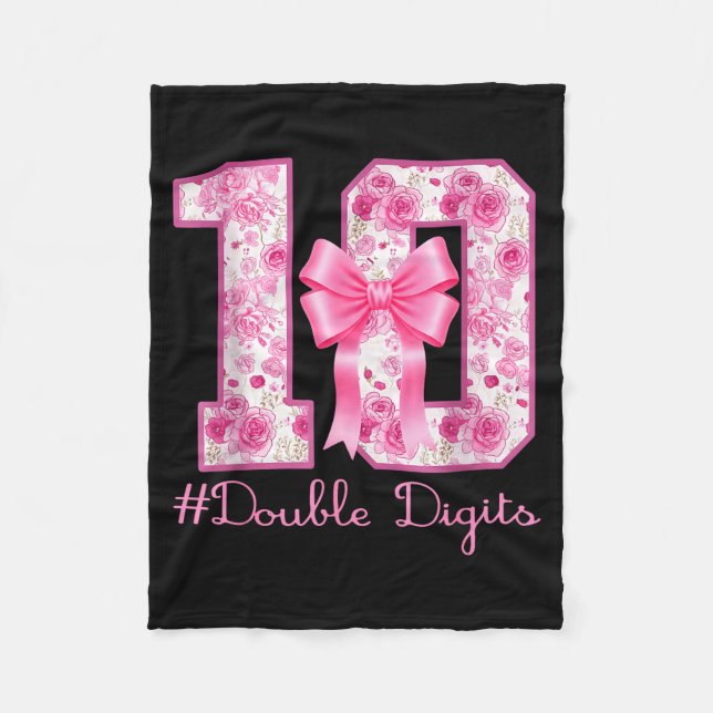 Double Digits 10th Birthday Girl Nk Coquette Bow 1 Fleece Blanket (Front)