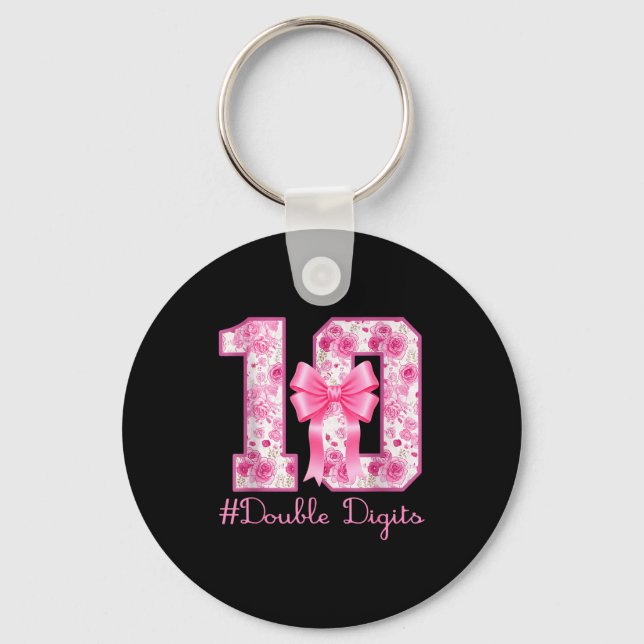 Double Digits 10th Birthday Girl Nk Coquette Bow 1 Key Ring (Front)