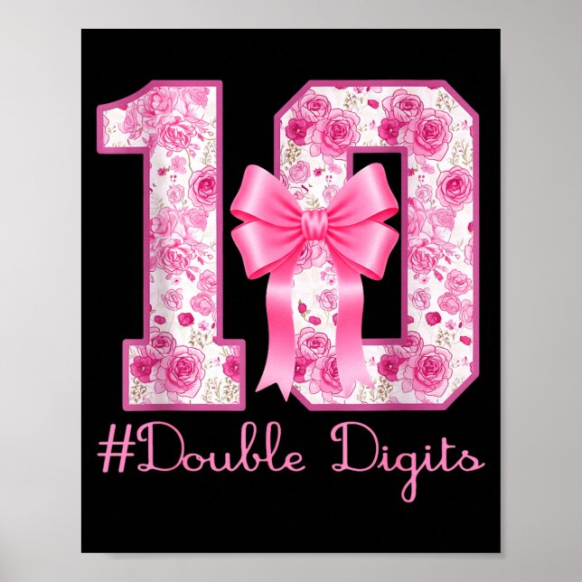 Double Digits 10th Birthday Girl Nk Coquette Bow 1 Poster (Front)