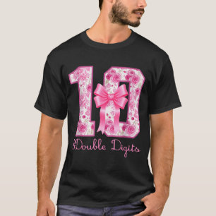 Double Digits 10th Birthday Girl Nk Coquette Bow 1 T-Shirt