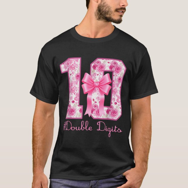 Double Digits 10th Birthday Girl Nk Coquette Bow 1 T-Shirt (Front)