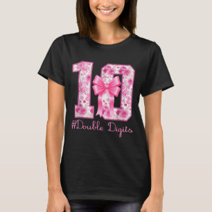 Double Digits 10th Birthday Girl Nk Coquette Bow 1 T-Shirt