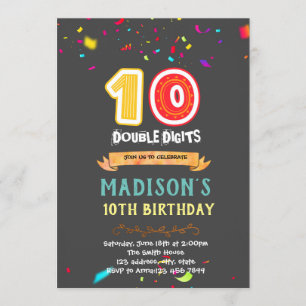 Double digits 10th birthday invitation