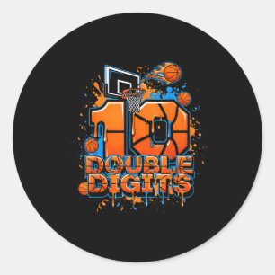Double Digits Birthday 10 Year Old Boy Basketball  Classic Round Sticker