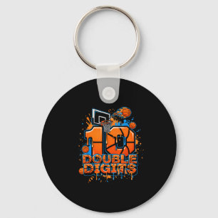 Double Digits Birthday 10 Year Old Boy Basketball Key Ring