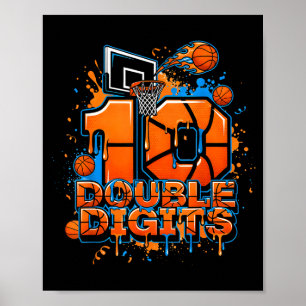 Double Digits Birthday 10 Year Old Boy Basketball  Poster