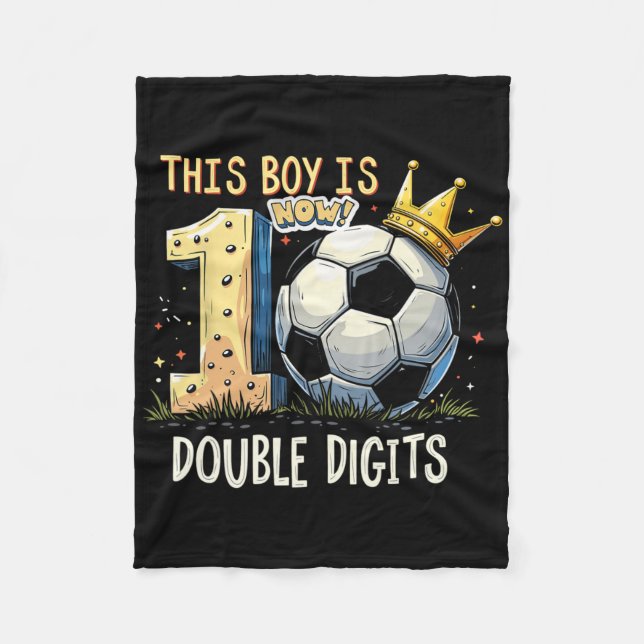 Double Digits Birthday 10th Years Old Boys Footbal Fleece Blanket (Front)
