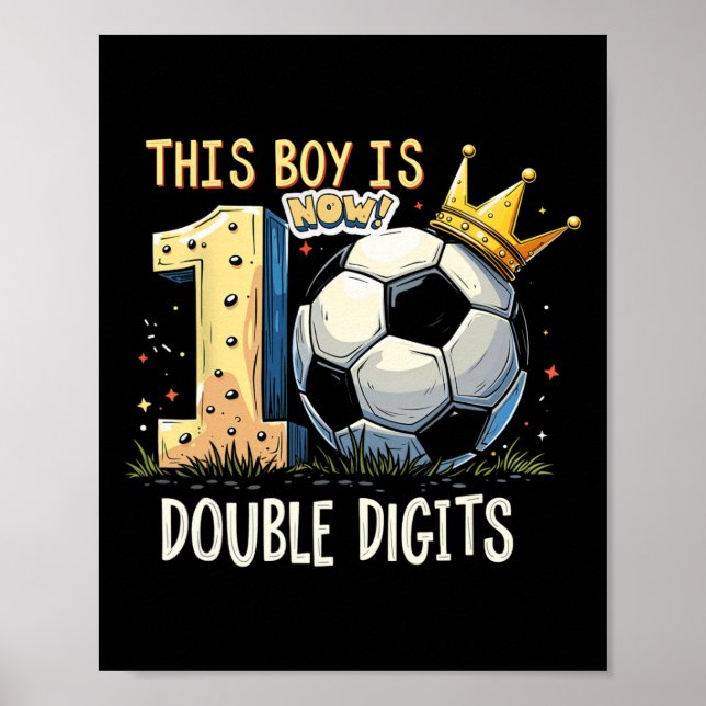 Double Digits Birthday 10th Years Old Boys Footbal Poster (Front)