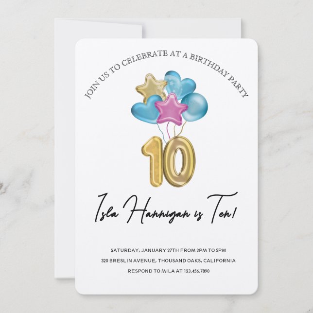 Double Digits Birthday Bash Invitation (Front)