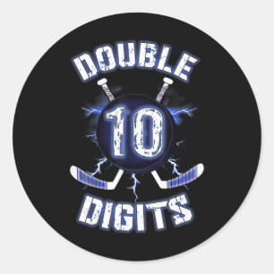 Double Digits Birthday Decorations Ice Hockey 10th Classic Round Sticker