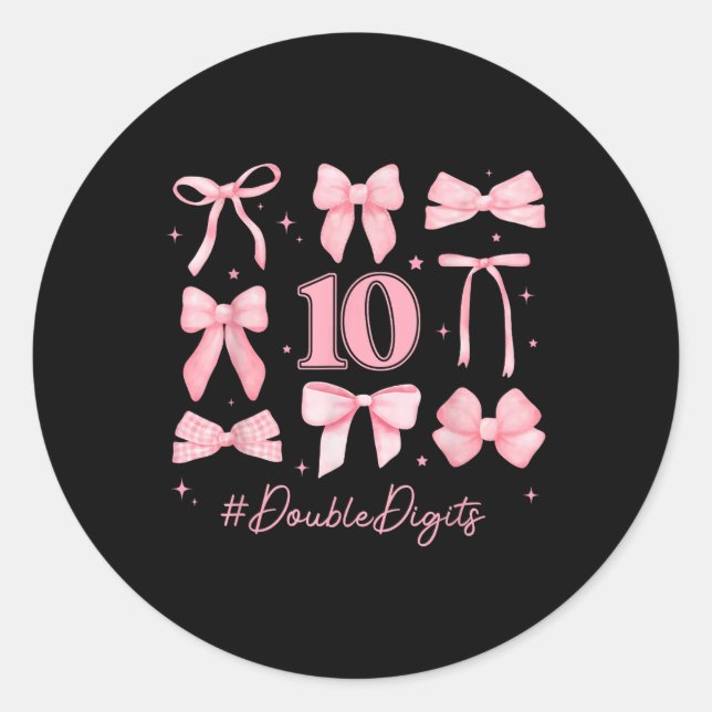 Double Digits Birthday Girl 10th Birthday Coquette Classic Round Sticker (Front)