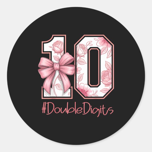 Double Digits Birthday Girl 10th Nk Coquette Bow F Classic Round Sticker (Front)
