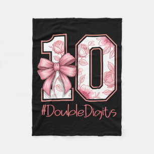 Double Digits Birthday Girl 10th Nk Coquette Bow F Fleece Blanket