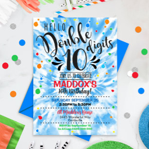 Double Digits Birthday Invitation Boy Tie Dye