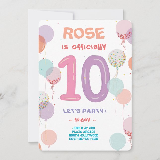Double Digits Celebration Bash Invitation (Front)