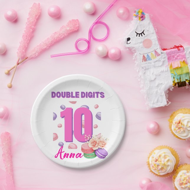 Double Digits Macaroon Teenager Birthday Girl  Paper Plate (Party)