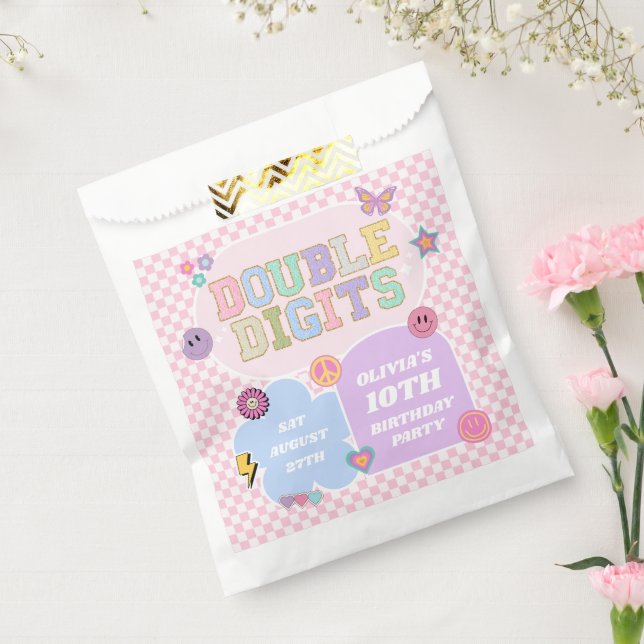 Double Digits Preppy Patch 10th Birthday Party Favour Bags (Sealed)