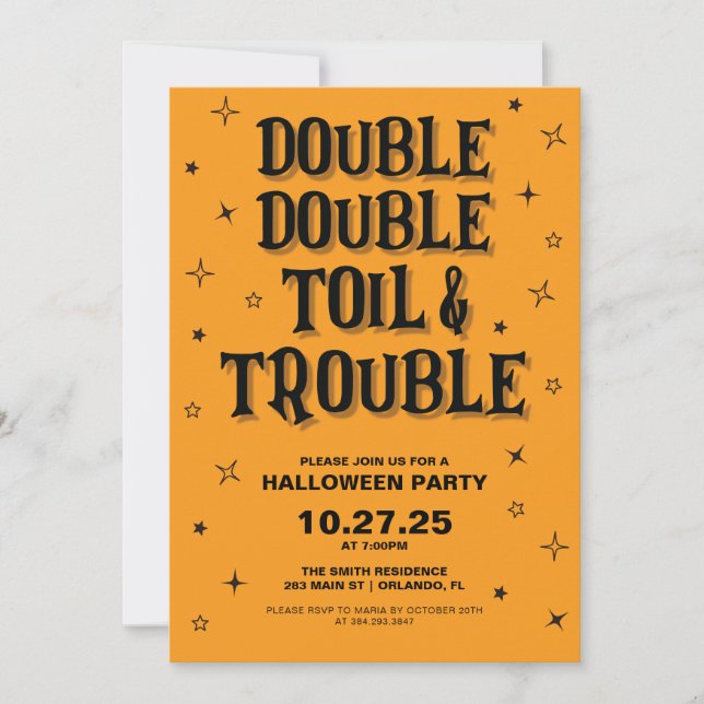 Double Double Toil and Trouble Halloween Party Invitation (Front)