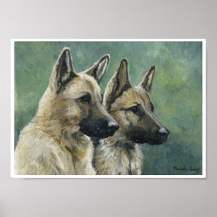 "Double Duty" German Shepherd Print of Oil Paintin