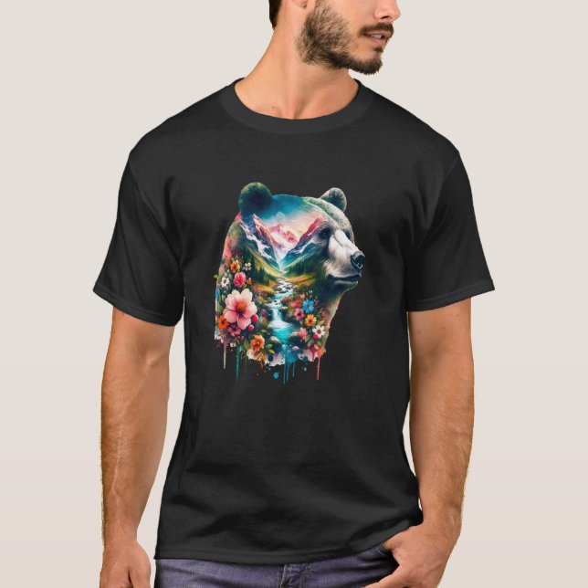 Double Exposure Bear Mountain, Stream, Flowers Lan T-Shirt (Front)