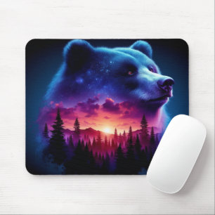 Double Exposure Bear Portrait With Vibrant Sunset Mouse Mat