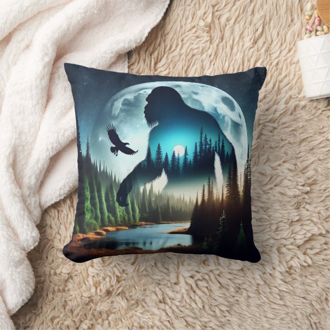 Double Exposure Bigfoot, Eagle and Full Moon Cushion (Blanket)