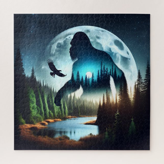 Double Exposure Bigfoot, Eagle and Full Moon Jigsaw Puzzle (Vertical)
