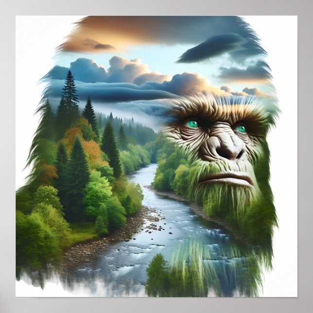 Double Exposure Bigfoot in Nature  Poster (Front)
