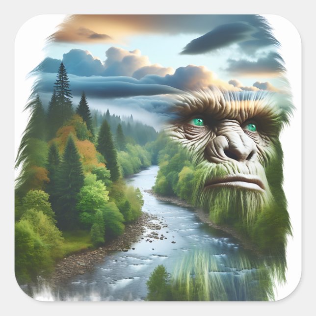 Double Exposure Bigfoot in Nature Square Sticker (Front)