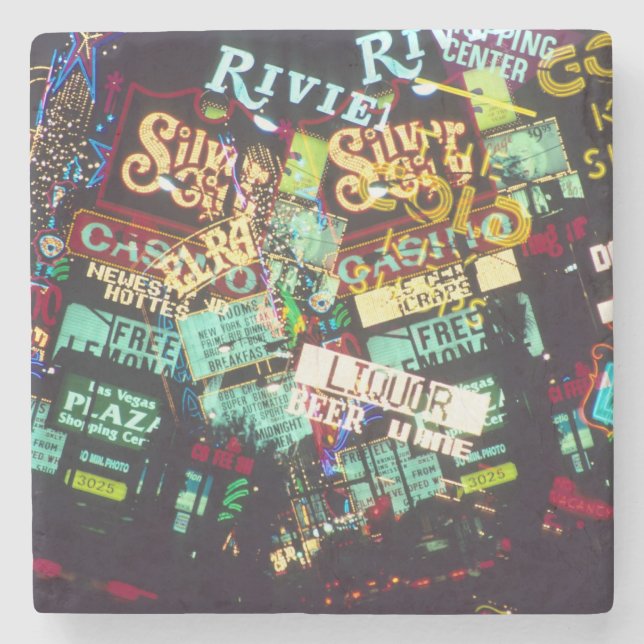Double exposure, casino signs, Las Vegas, Stone Coaster (Front)