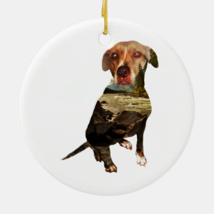 double exposure dog ceramic tree decoration
