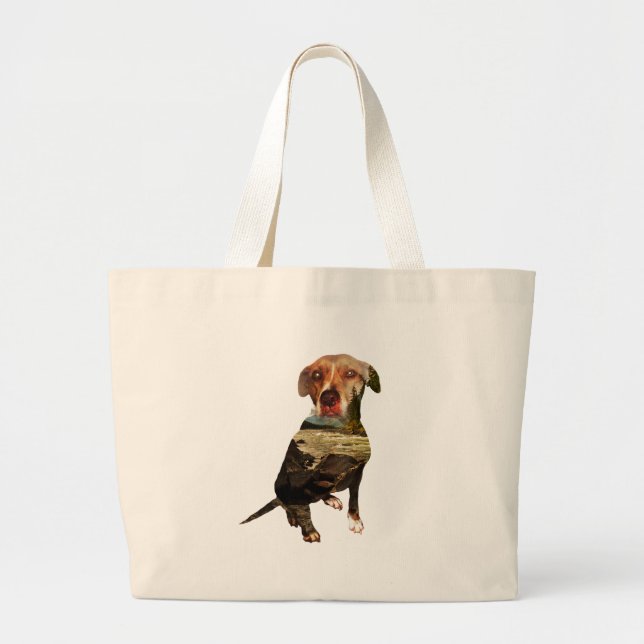 double exposure dog large tote bag (Front)