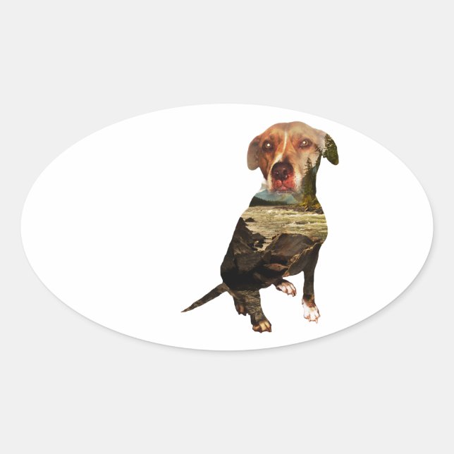 double exposure dog oval sticker (Front)