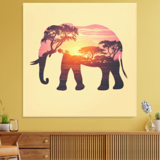 Double Exposure Elephant Silhouette Design – Savan Canvas Print
