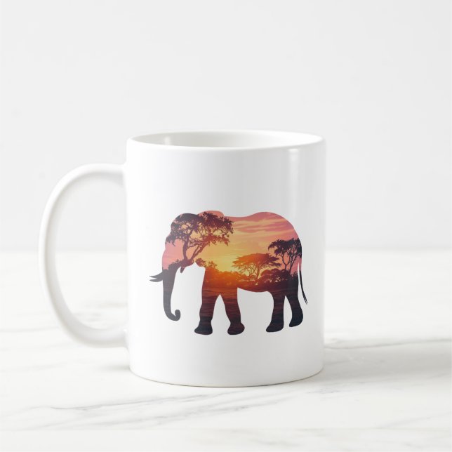 Double Exposure Elephant Silhouette Design – Savan Coffee Mug (Left)