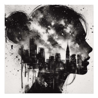 Double Exposure Girl Healing with City Skyline Photo Print