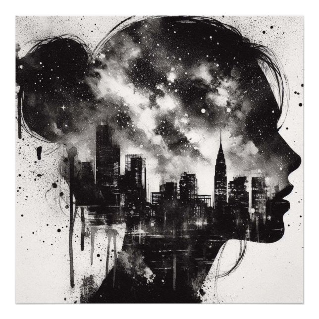 Double Exposure Girl Healing with City Skyline Photo Print (Front)