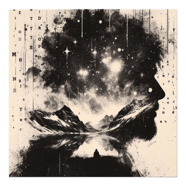 Double Exposure Man Profile City Skyline  Photo Print (Front)