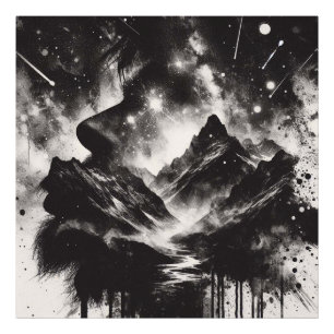 Double Exposure Man Profile with Mountain Landscap Photo Print