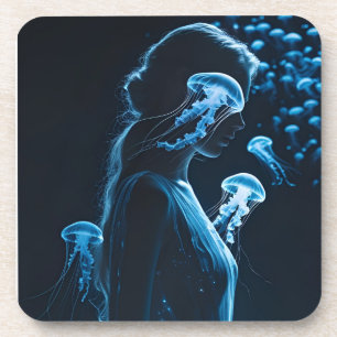 Double Exposure of Sensual Female Silhouette with Coaster