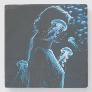 Double Exposure of Sensual Female Silhouette with Stone Coaster