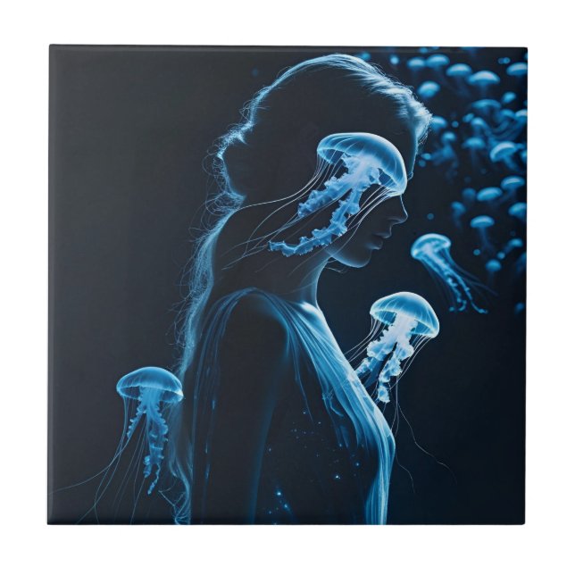 Double Exposure of Sensual Female Silhouette with  Tile (Front)